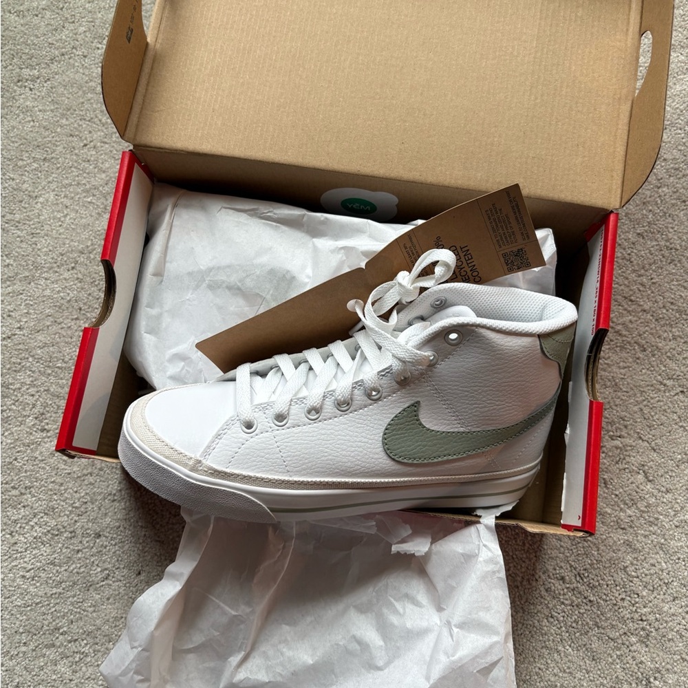 White and Green High-Top Sneakers